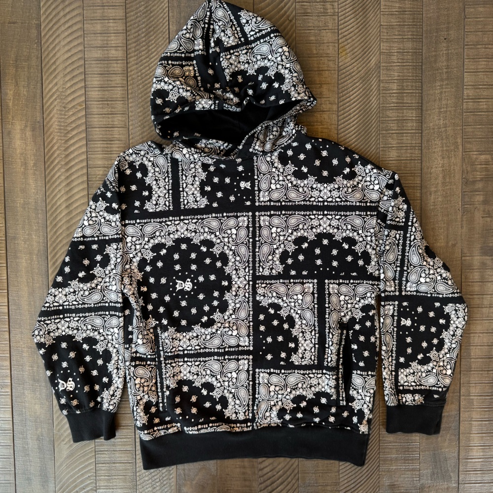 Dogg Supply by Snoop Dogg Black/White Bandana Popover Hoodie Men’s Size Medium - Picture 11 of 13